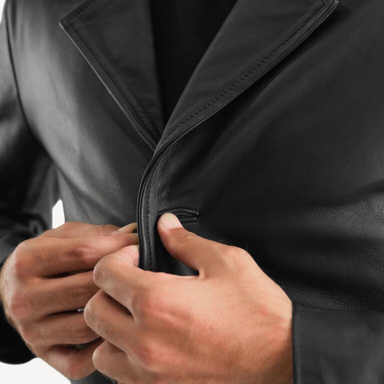 Mens Classmith Black Leather Coat Close-Up-9-1718119020528